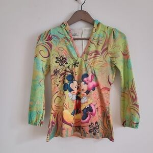 Disney Kids' Hoodie with Mickey and Minnie in Green and Orange Size M